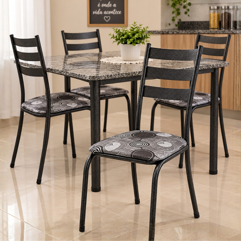 Conjunto Kit 4 Cadeiras Metal Aço Cozinha Jantar Almofadada