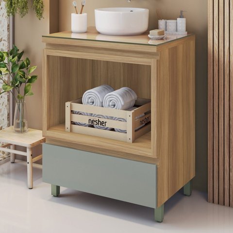 Gabinete para Banheiro 70cm 1 Gaveta com Caixa Organizadora Rainha