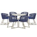 Ver imagem 1 de Mesa com 6 Cadeiras de Jantar Roma 120cm e Noronha em Alumínio Fendi Corda Náutica Estofado 10 Trama