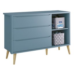 Cômoda Infantil Theo 1 Porta e 3 Gavetas Azul Fosco com Pés Madeira Natural - Reller Móveis - 2 Cômoda Infantil Theo 1 Porta e 3 Gavetas Azul Fosco com Pés Madeira Natural - Reller Móveis - 2