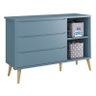 Cômoda Infantil Theo 1 Porta e 3 Gavetas Azul Fosco com Pés Madeira Natural - Reller Móveis - 2