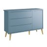 Cômoda Infantil Theo 1 Porta e 3 Gavetas Azul Fosco com Pés Madeira Natural - Reller Móveis - 1