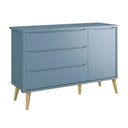 Ver imagem 1 de Cômoda Infantil Theo 1 Porta e 3 Gavetas Azul Fosco com Pés Madeira Natural - Reller Móveis