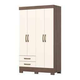 Guarda Roupa 4 Portas 2 Gavetas com Pés Castanho Hp/off White - Briz - 1