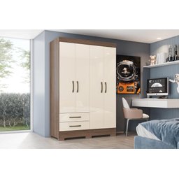 Guarda Roupa 4 Portas 2 Gavetas com Pés Castanho Hp/off White - Briz - 3