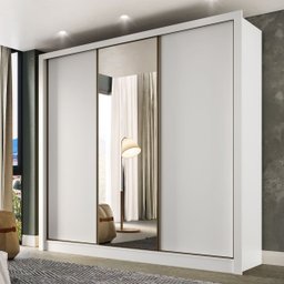 Guarda Roupa Casal com Espelho 3 Portas de Correr Champ Belmax:branco - 1