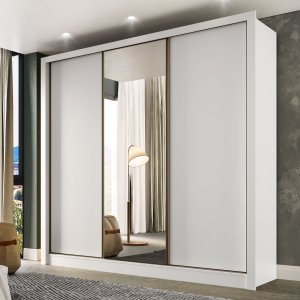 Guarda Roupa Casal com Espelho 3 Portas de Correr Champ Belmax:branco