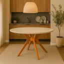 Ver imagem 2 de Mesa Redonda 130cm Sala Jantar Julia Pés Madeira Tampo Vidro:offwhite/castanho