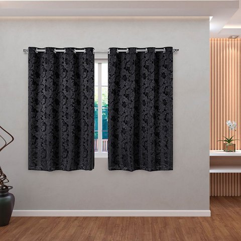 Cortina Jacquard 2,70x2,70 Para Varão Simples:Preto