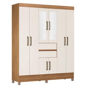 Guarda Roupa Casal 8 Portas com Pés e Espelho Munique Amêndola Touch Off White 82060EL Demóbile