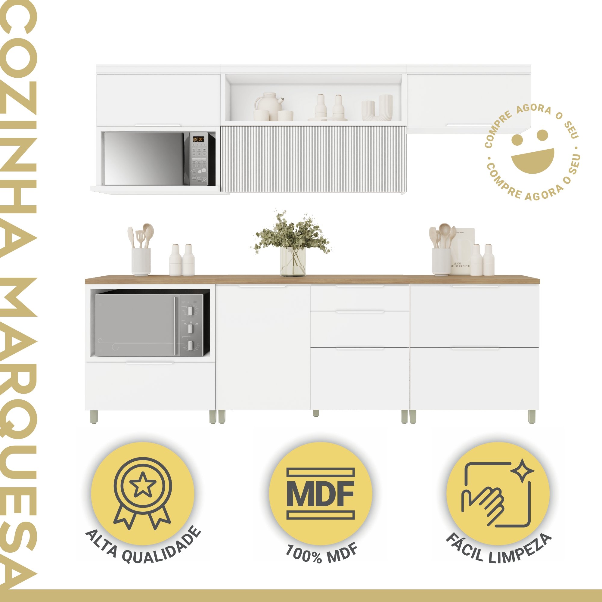 Cozinha 6 Peças 5 Portas 5 Gavetas Marquesa  100% Mdf - 2
