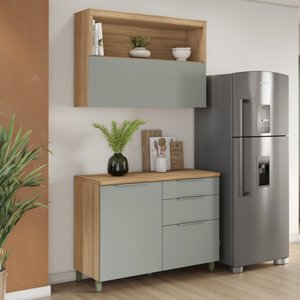 Cozinha 2 Peças Com Balcão 1 Porta 3 Gavetas E Armário Aéreo Marquesa 120 Cm  100% Mdf