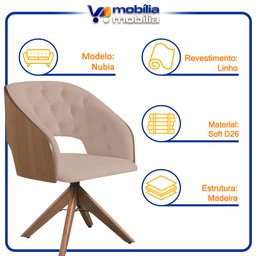 Poltrona Decorativa Giratória Núbia para Sala de Estar em Veludo Creme - Mobília Mobília - 5