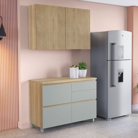 Cozinha 2 Peças 3 Portas 4 Gavetas Armário Aéreo  100% Mdf 120 Cm Rainha