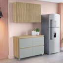 Ver imagem 1 de Cozinha 2 Peças 3 Portas 4 Gavetas Armário Aéreo 100% MDF 120 cm Rainha Marrom/Nature/Verde