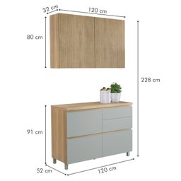 Cozinha 2 Peças 3 Portas 4 Gavetas Armário Aéreo  100% Mdf 120 Cm Rainha - 3