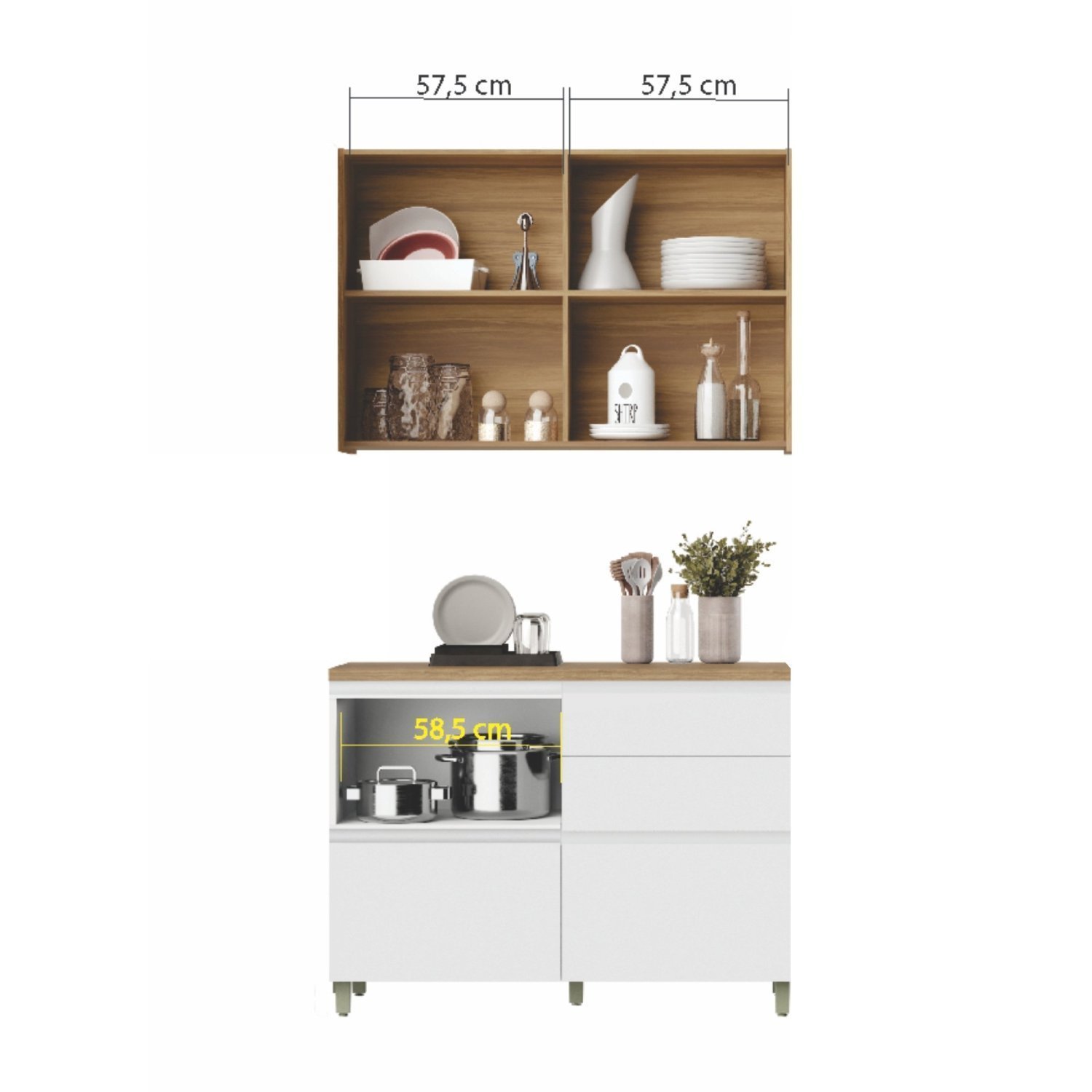 Cozinha 2 Peças 3 Portas 4 Gavetas Com Armário Aéreo  100% Mdf 120Cm Rainha - 12