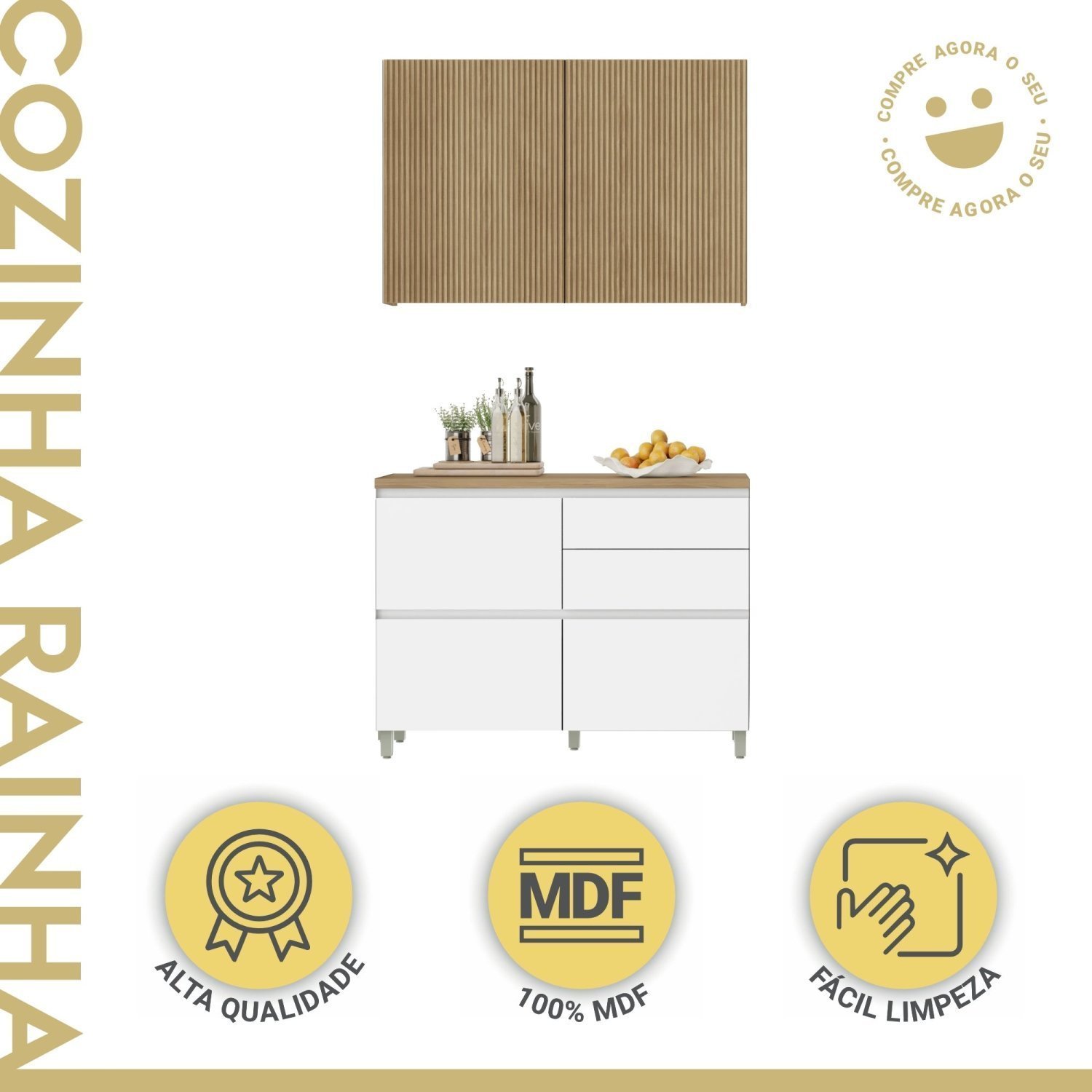 Cozinha 2 Peças 3 Portas 4 Gavetas Com Armário Aéreo  100% Mdf 120Cm Rainha - 14