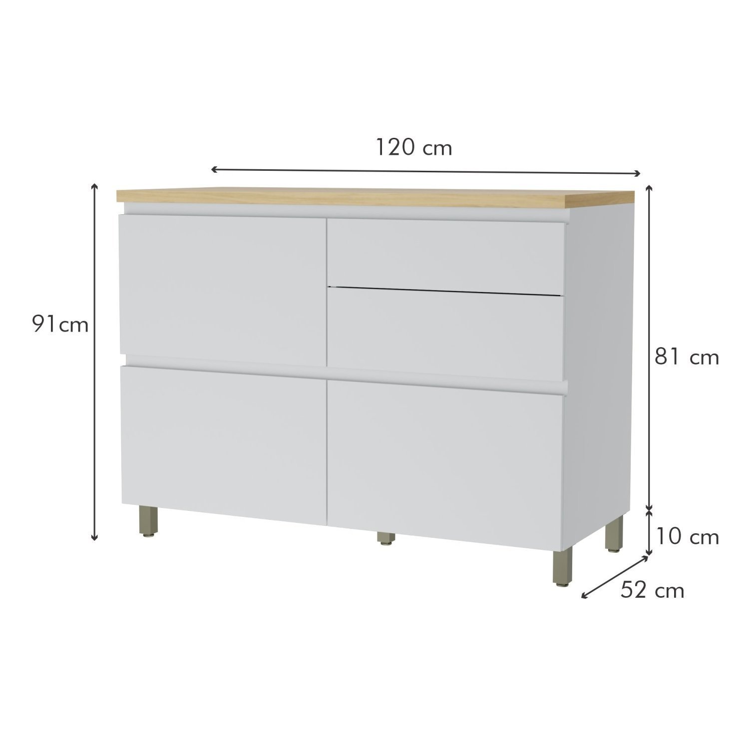 Cozinha 2 Peças 3 Portas 4 Gavetas Com Armário Aéreo  100% Mdf 120Cm Rainha - 6