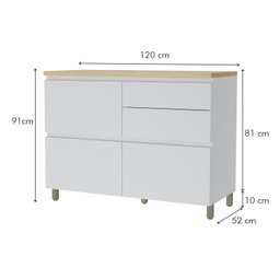 Cozinha 2 Peças 3 Portas 4 Gavetas Com Armário Aéreo  100% Mdf 120Cm Rainha - 6