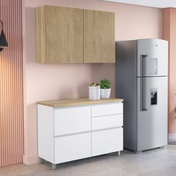 Cozinha 2 Peças 3 Portas 4 Gavetas Com Armário Aéreo  100% Mdf 120Cm Rainha - 1