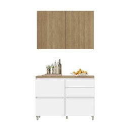 Cozinha 2 Peças 3 Portas 4 Gavetas Com Armário Aéreo  100% Mdf 120Cm Rainha - 2