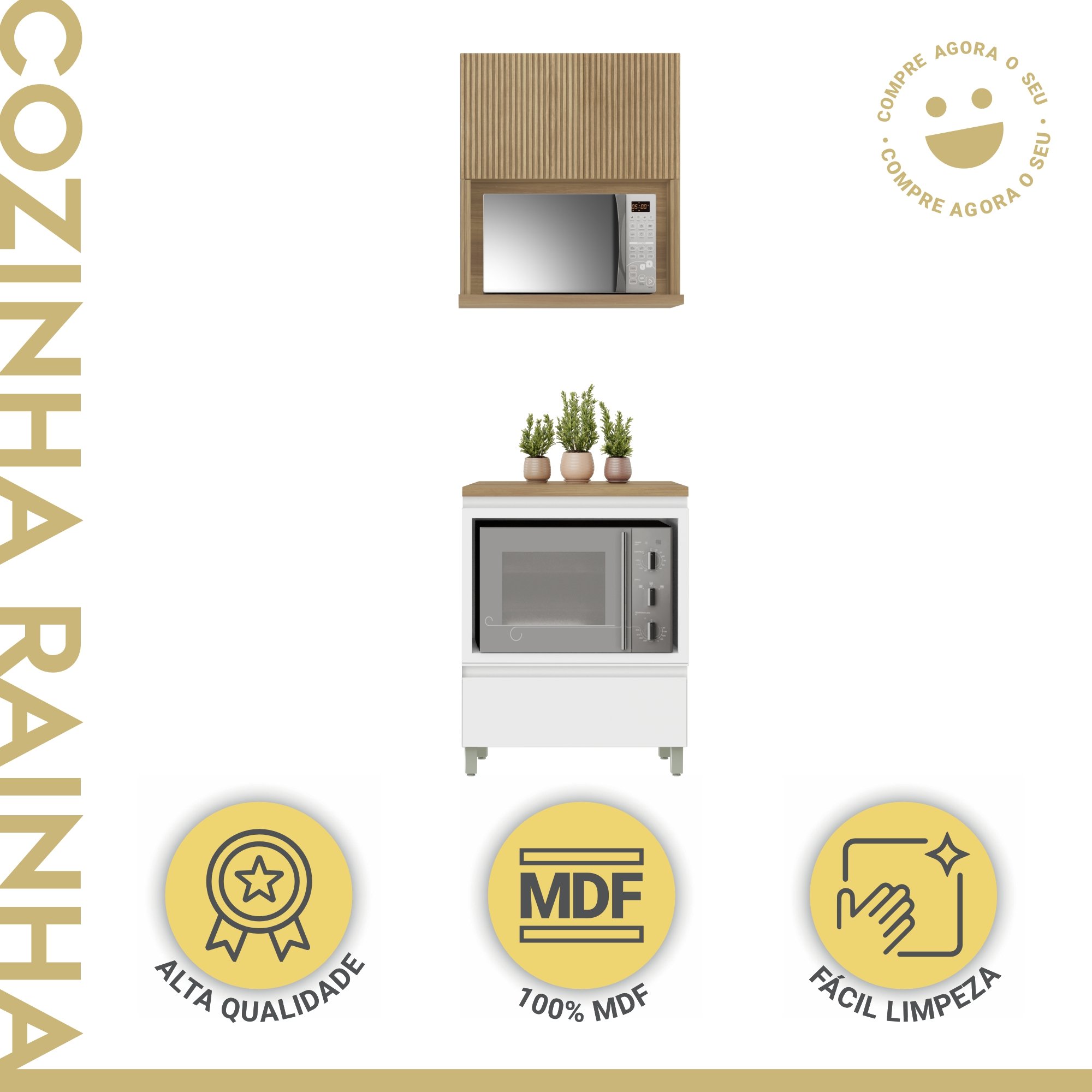 Cozinha 2 Peças 1 Porta 1 Gaveta Armário Aéreo  100% Mdf 70 Cm Rainha - 2