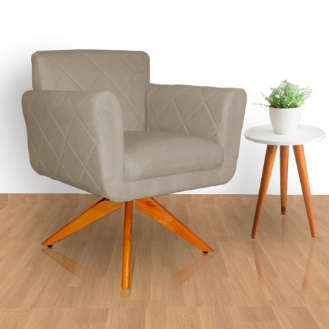 Poltrona Decorativa com Base Giratória de Madeira Quarto Isabella Suede Cappuccino - Lm Decor
