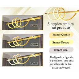 Pendente Horizontal Espiral Dourado Led Mesa Jantar Bet27 - 5