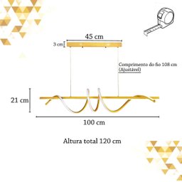 Pendente Horizontal Espiral Dourado Led Mesa Jantar Bet27 - 7