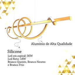 Pendente Horizontal Espiral Dourado Led Mesa Jantar Bet27 - 3