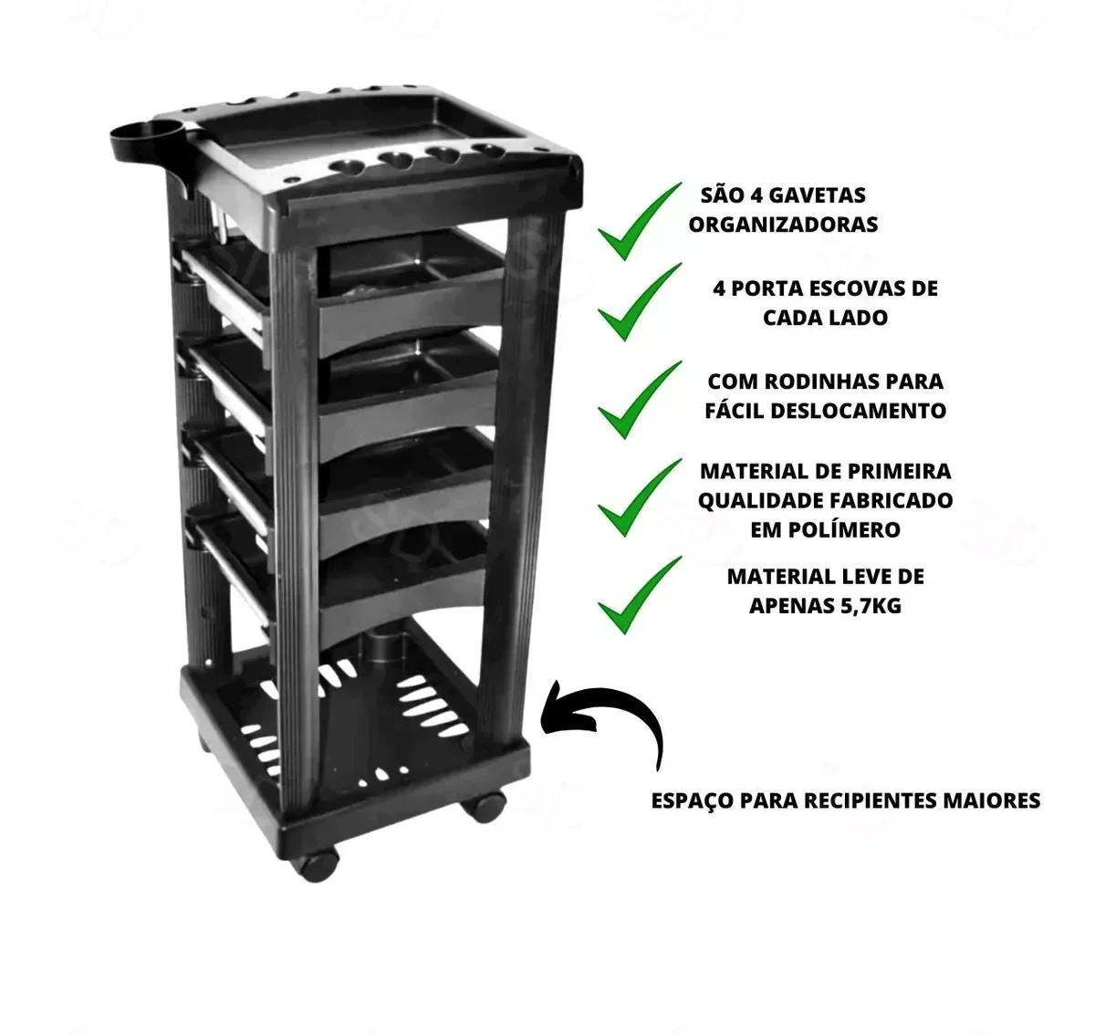 Kit Salão Preto Lavatorio + Carrinho Cabeleireiro + Brinde - 2