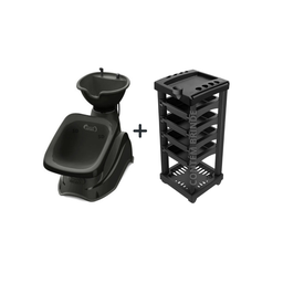 Kit Salão Preto Lavatorio + Carrinho Cabeleireiro + Brinde - 1