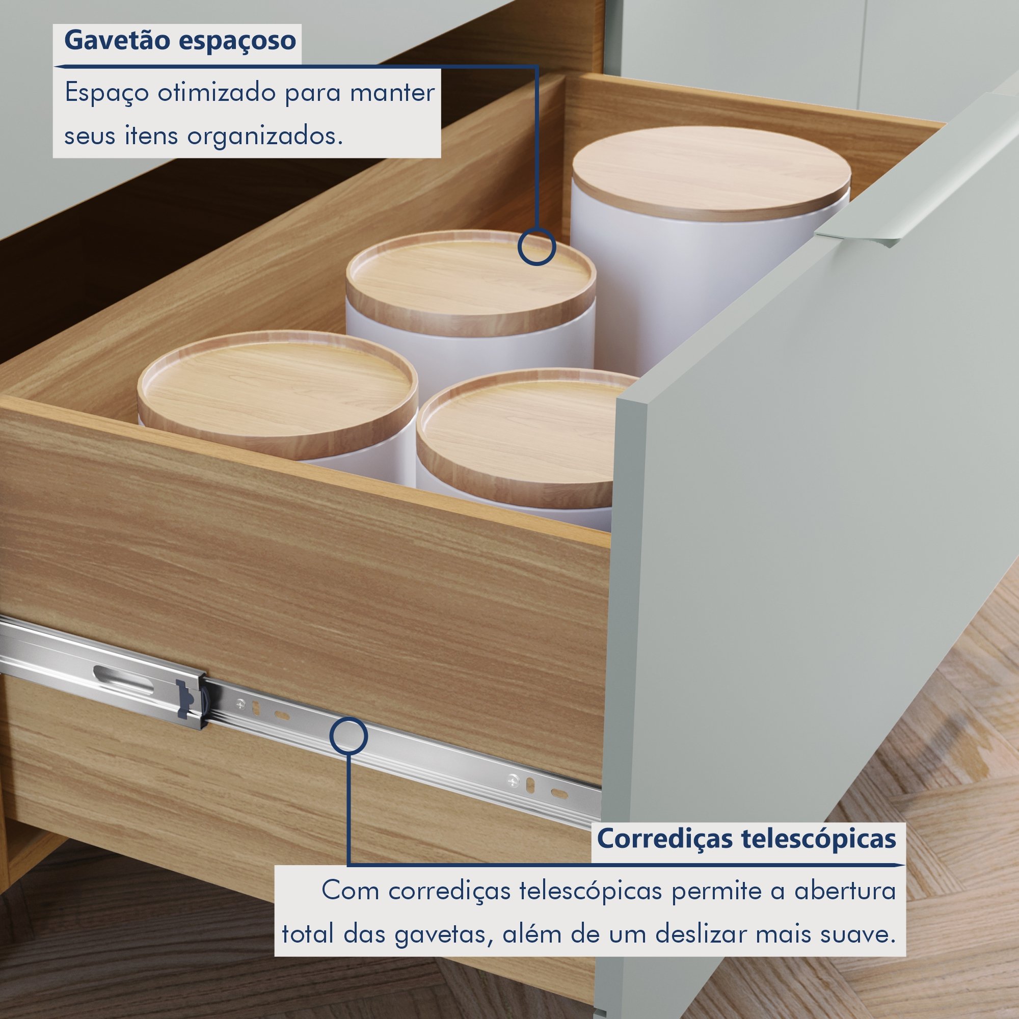 Cozinha 6 Peças 5 Portas 5 Gavetas Com Armário Aéreo  100% Mdf Marquesa - 10