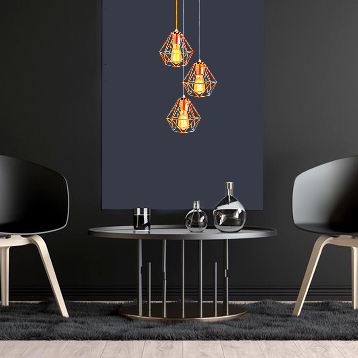 Lustre Luminária Pendente Diamante Triplo Retro Cobre FL - 4