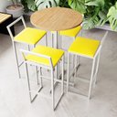 Ver imagem 1 de Conjunto Mesa Alta Bistrô Redonda Pinus 4 Cadeiras Estofado Industrial White Don Castro