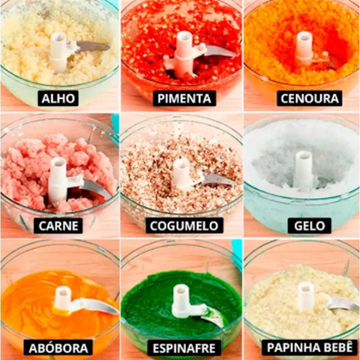 Mini Processador e Triturador de Alimentos Manual 480ml 3 Lâminas + Haste Adicional de Mistura - 4