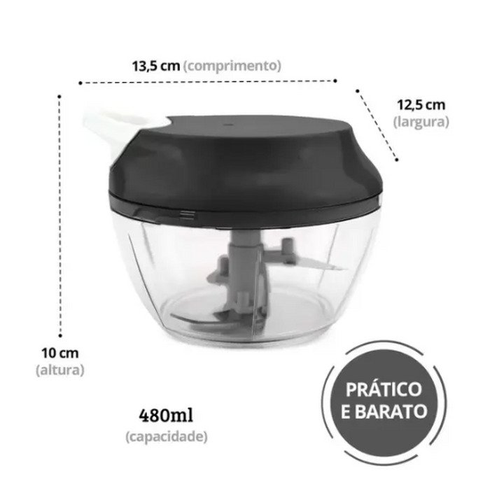 Mini Processador e Triturador de Alimentos Manual 480ml 3 Lâminas + Haste Adicional de Mistura - 2