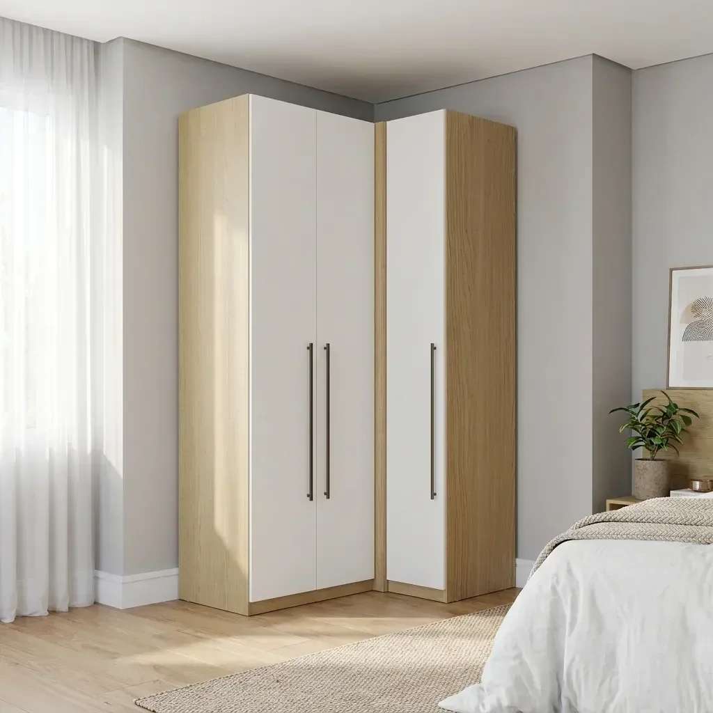 Guarda Roupa Modulado de Canto 3 Portas 3 Gavetas 100% MDF Infinity Savana/Branco