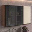 Ver imagem 2 de Armario Aereo 3 Portas Vidro MDF 120 cm Kali 1219717 Nicioli Carvalho Toq Off White