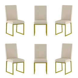 Kit 6 Cadeiras de Jantar com Base Ferro Dourado Luxo Balaqui Cor:bege - 1