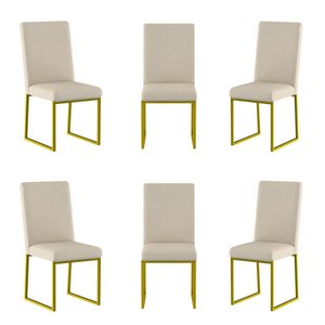 Kit 6 Cadeiras de Jantar com Base Ferro Dourado Luxo Balaqui Cor:bege