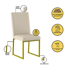 Kit 6 Cadeiras de Jantar com Base Ferro Dourado Luxo Balaqui Cor:bege - 4