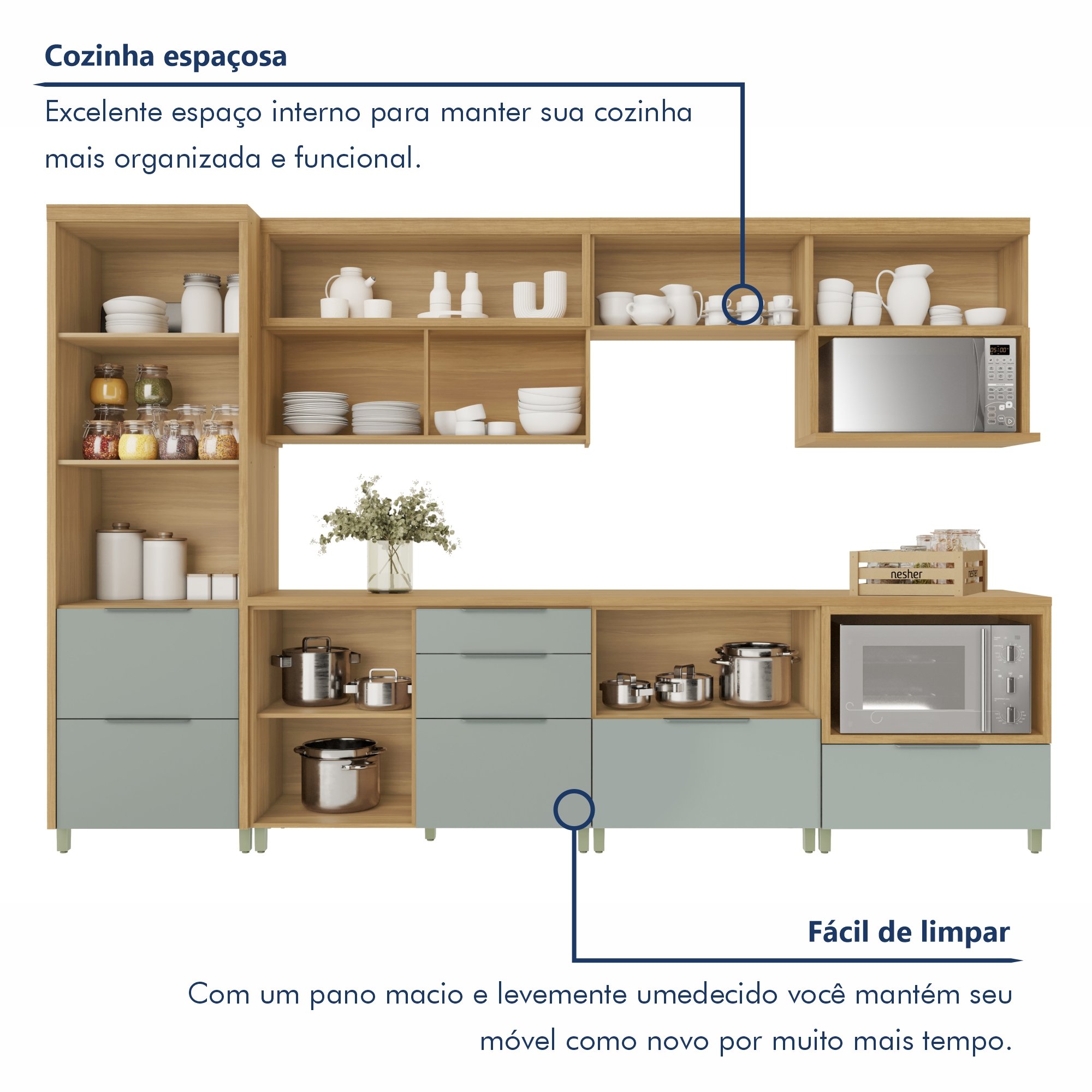 Cozinha 7 Peças 7 Portas 7 Gavetas  Marquesa  100% Mdf - 15