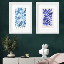 Kit 2 Quadros Mar e Coral Azul - 60x48cm:madeira Branca - 1 Kit 2 Quadros Mar e Coral Azul - 60x48cm:madeira Branca - 1