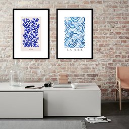 Kit 2 Quadros Mar e Coral Azul - 60x48cm:madeira Branca - 2 Kit 2 Quadros Mar e Coral Azul - 60x48cm:madeira Branca - 2