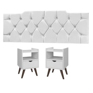 Kit Quarto King Cabeceira 1.95cm e 2 Mesas de Cabeceira Alice-jc Moveis:branco