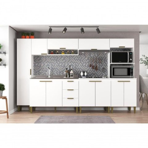 Cozinha Completa Carol 11 Portas 3 Gavetas MDP Branco J Carvalho