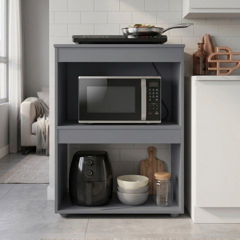 Armário Multiuso Ariana para Micro-Ondas e Cooktop Cozinha Pequena Cinza - Abmaza