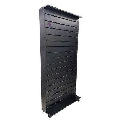 Gôndola de Painel Canaletado com Rodízios Mdf Preto 190x90x40cm Expositor de Chão para Lojas e Pdv